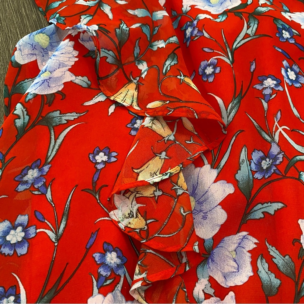 Floral Ruffle Print Pullover Blouse Red - Picture 4 of 12